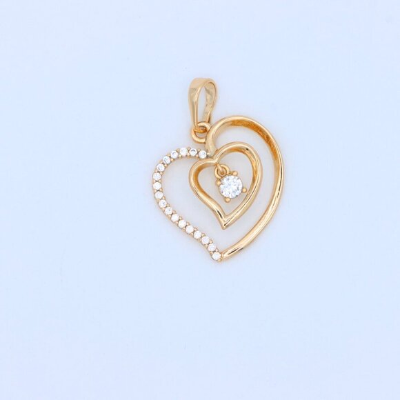 "Elegant Rose Gold Double Heart Pendant with Dangling CZ Stone, XPPT1378 - Picture 8 of 13